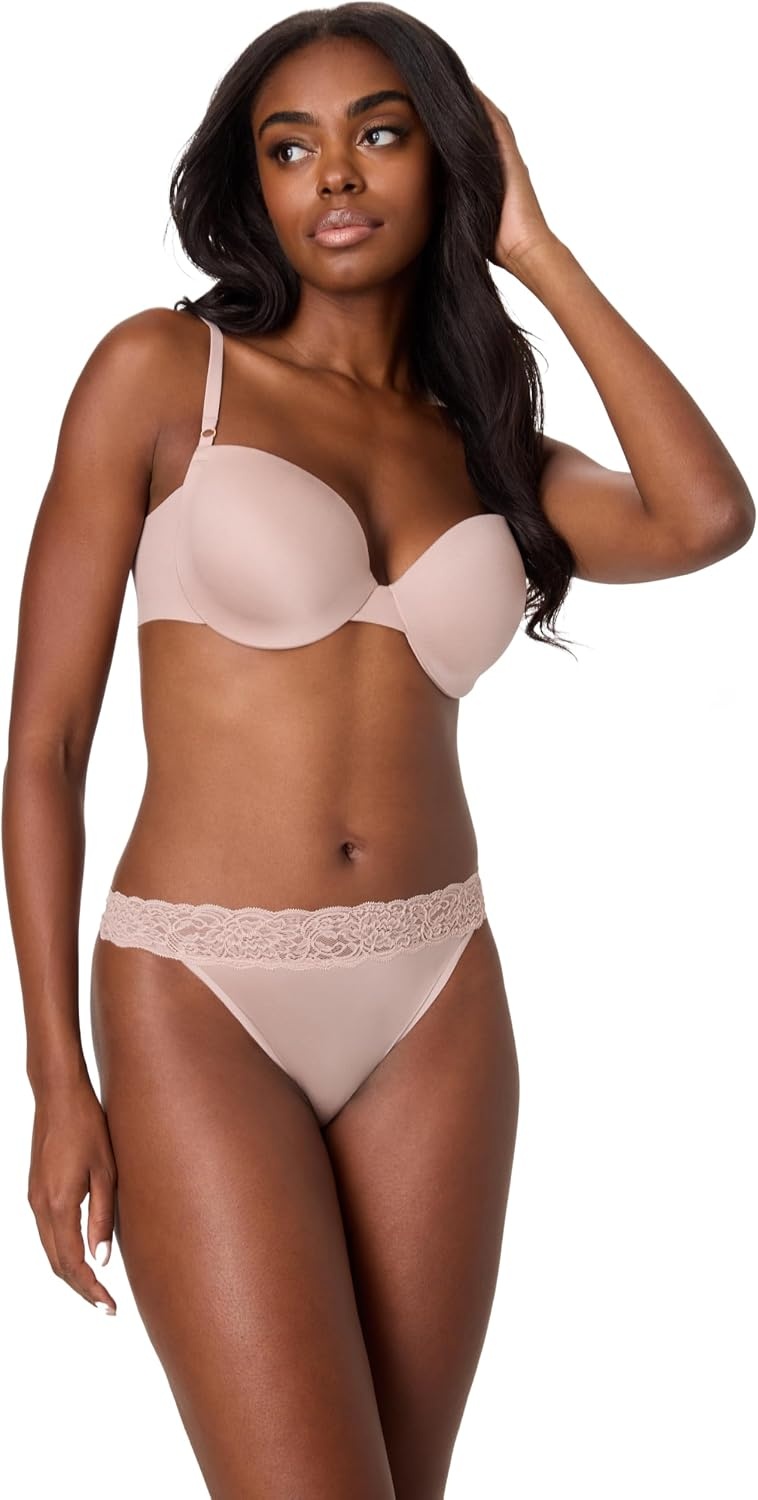 image:imageMaidenform Womens Underwear Thongs 4Pack Soft Thong Panties for Women MidRise Panty Microfiber LaceRedBallerinaBlackEvening Blush