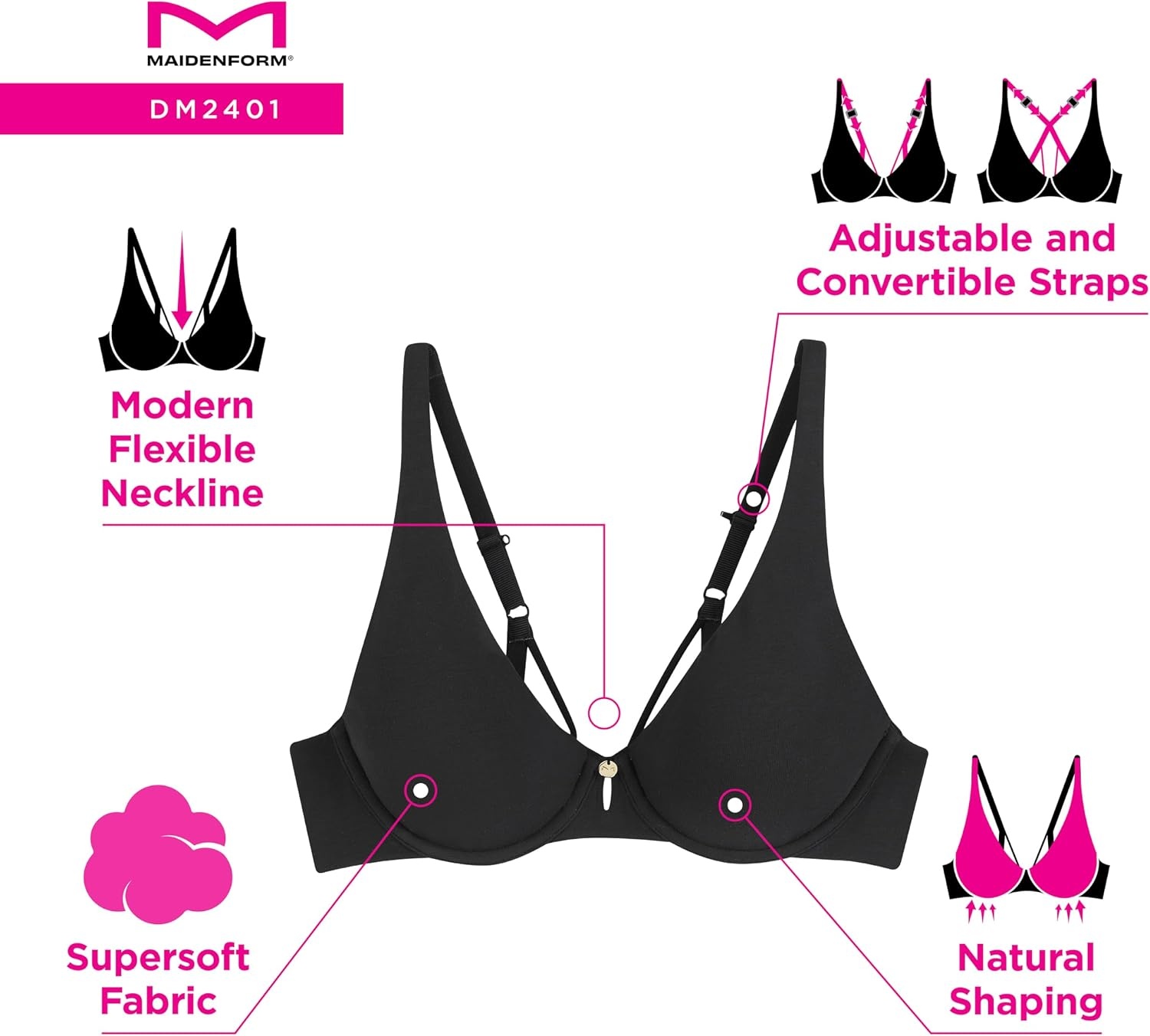 image:imageMaidenform Womens Underwire Bra Everyday Luxe Full Coverage Bra Convertible Underwire BraBeige Bisque