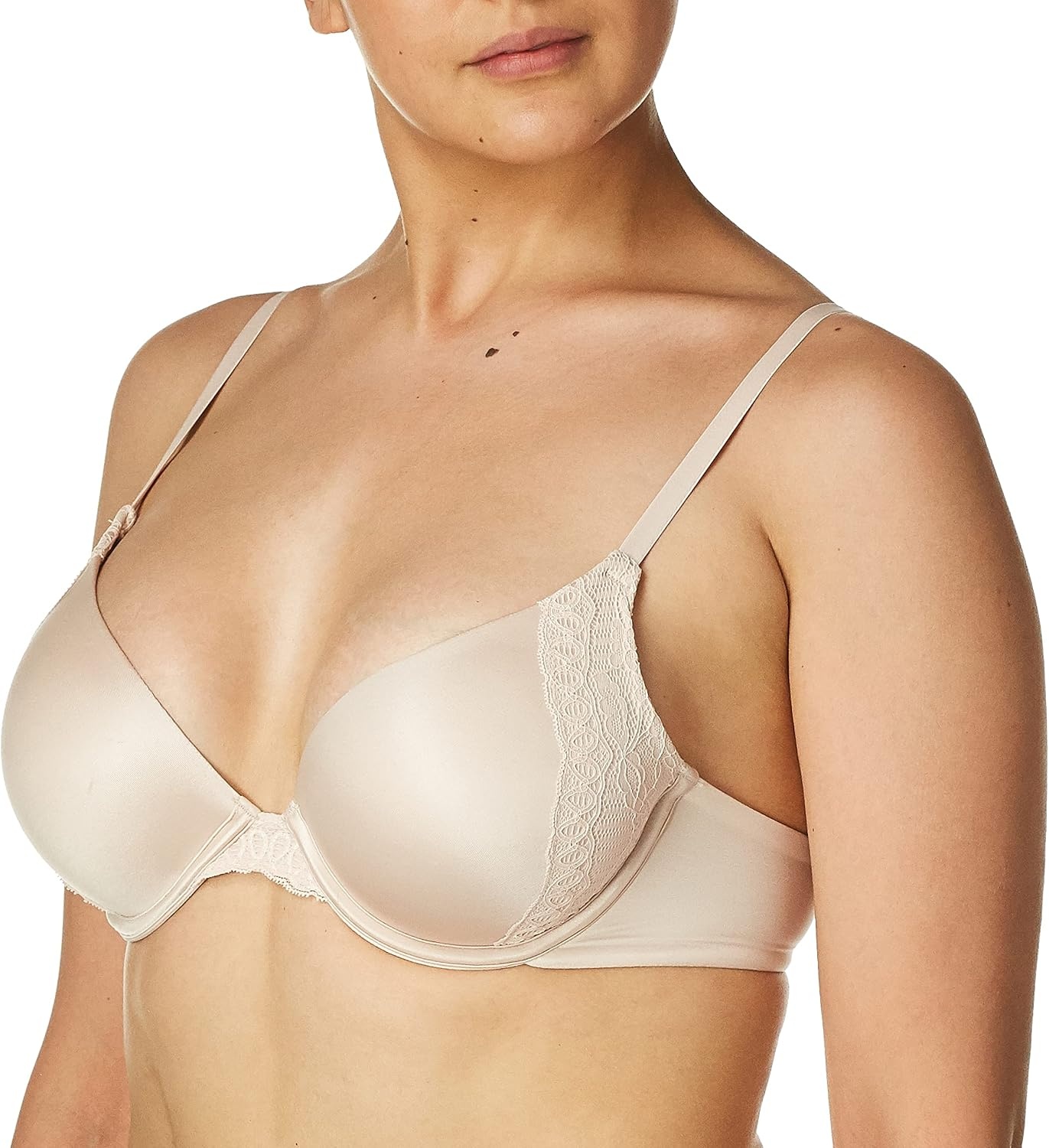 image:imageMaidenform Womens Underwire Bra Natural Boost Demi PushUp TShirt Bras for Women Lace Trim Convertible PlungingSandshell