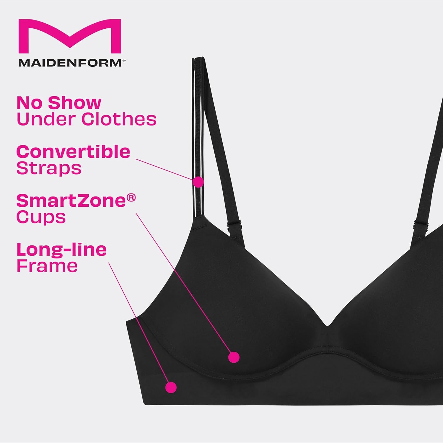image:imageMaidenform Womens Wireless Bra Barely There NoShow Bra for Women Full Coverage Convertible StrapsEvening Blush