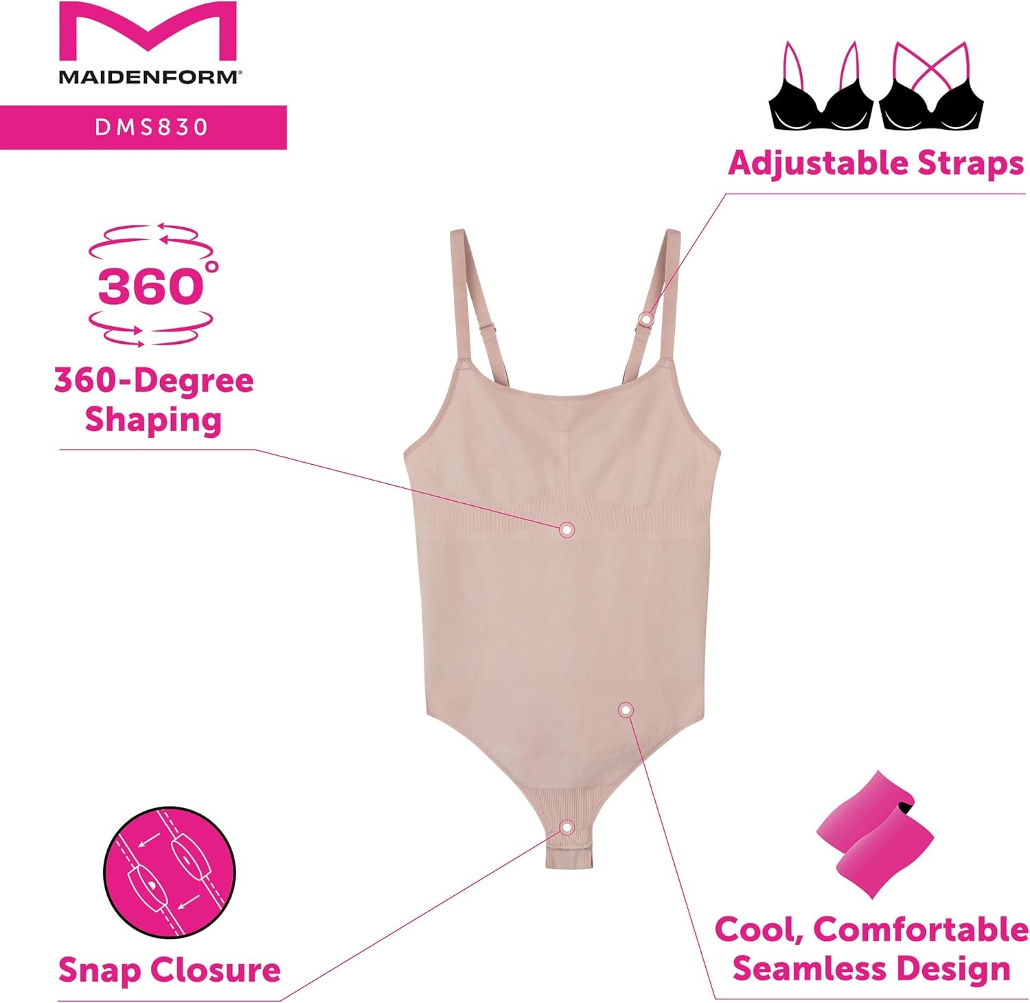 image:imageMaidenform womens Seamless Shapewear Tummy Control Thong Bodysuit Firm Control Thong Body ShaperBronzed Chestnut