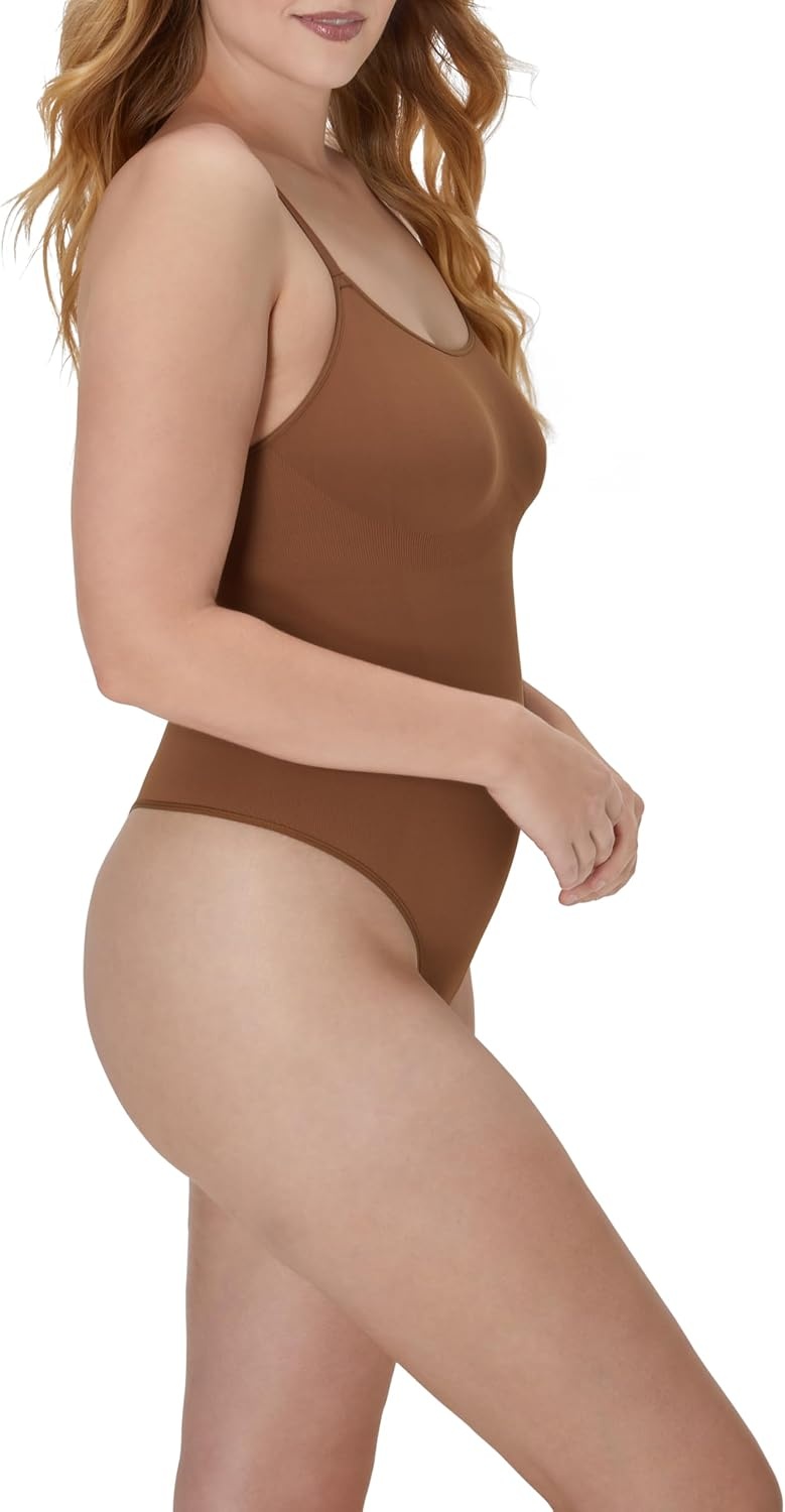 image:imageMaidenform womens Seamless Shapewear Tummy Control Thong Bodysuit Firm Control Thong Body ShaperBronzed Chestnut