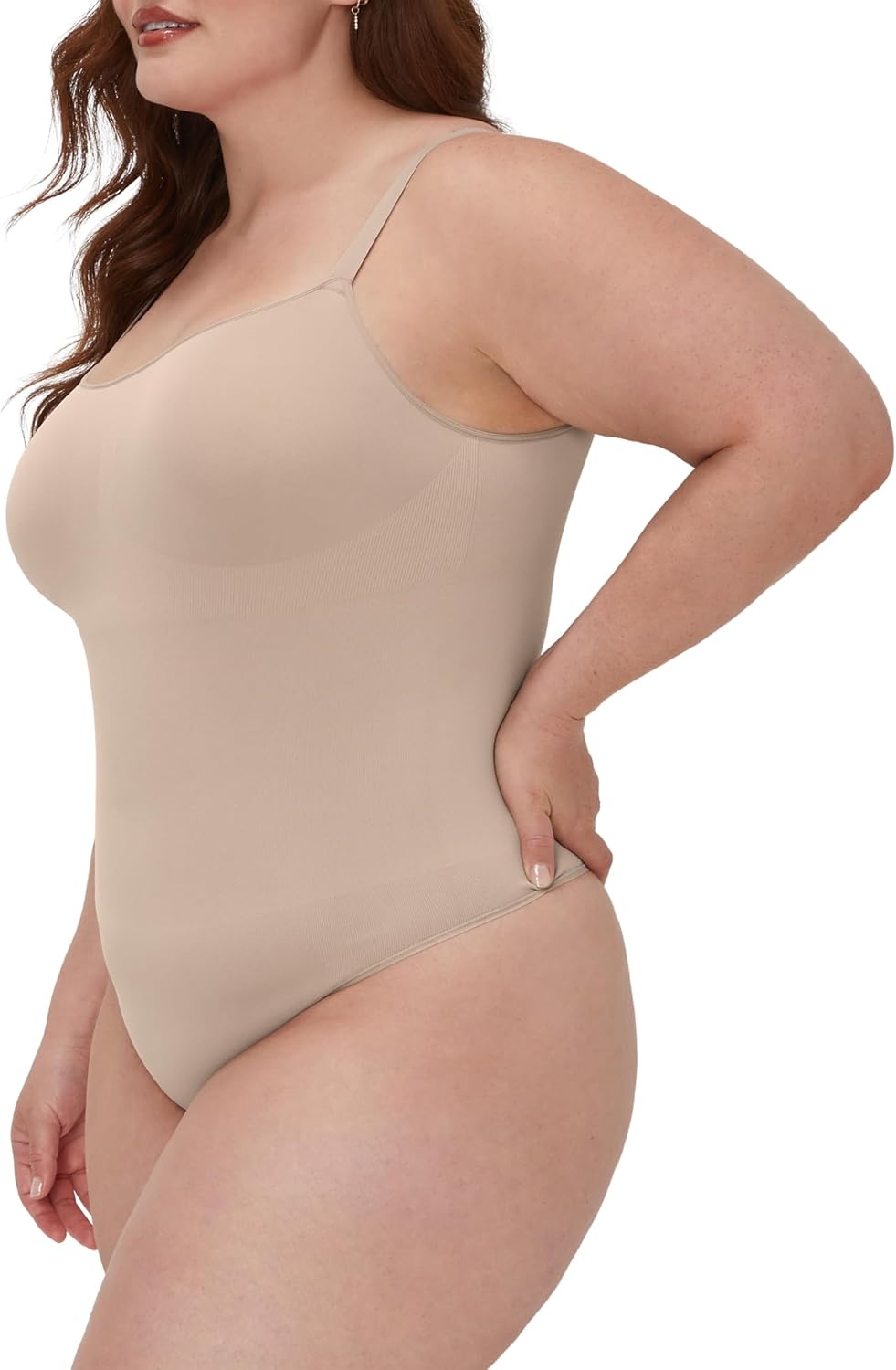 image:imageMaidenform womens Seamless Shapewear Tummy Control Thong Bodysuit Firm Control Thong Body ShaperEvening Blush