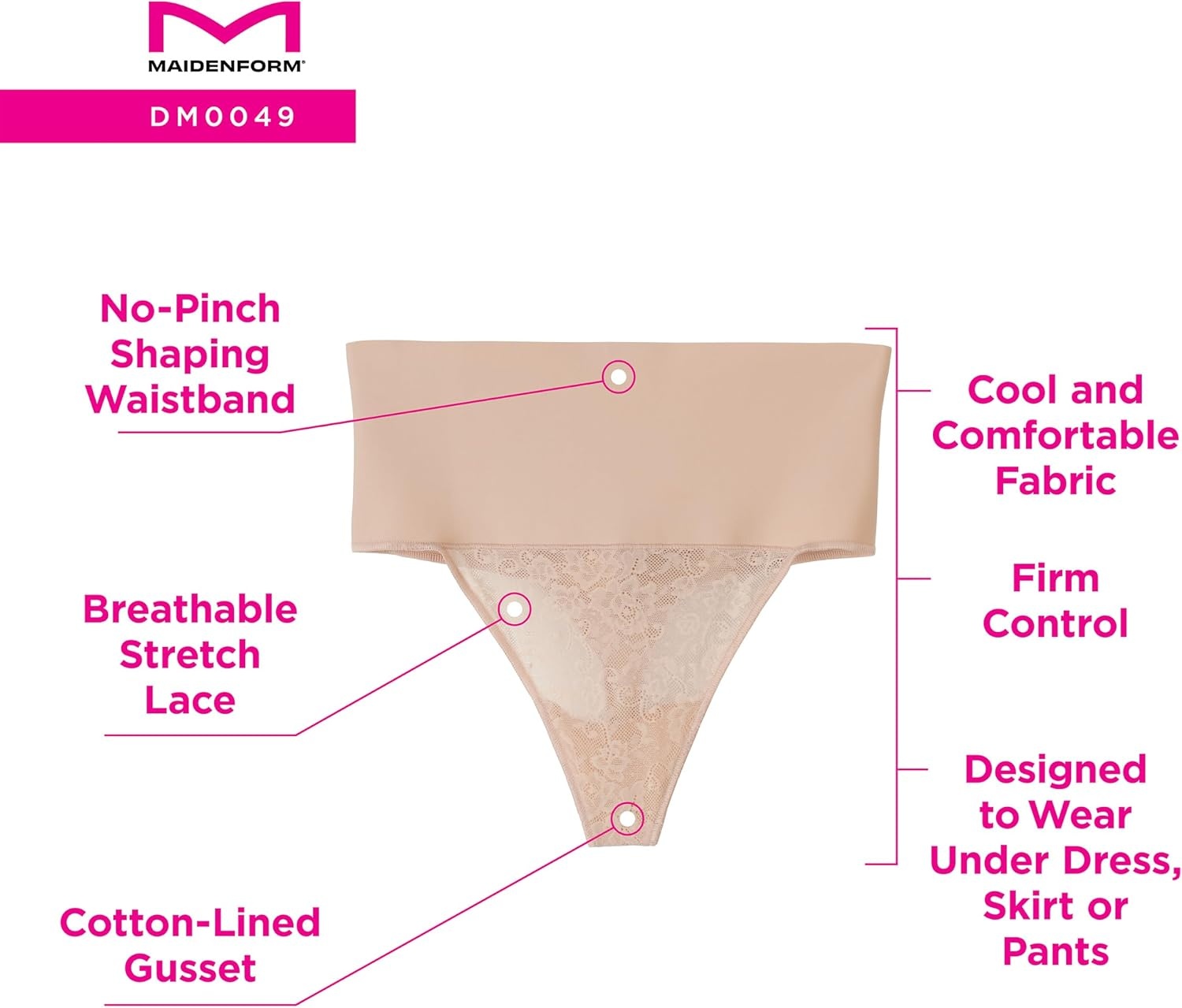 image:imageMaidenform womens Tame Your Tummy Lace Thong Panties Firm Control Shapewear Thong Cool ComfortNavy Lace
