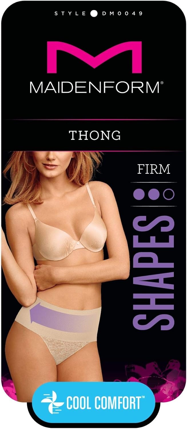 image:imageMaidenform womens Tame Your Tummy Lace Thong Panties Firm Control Shapewear Thong Cool ComfortSilver Filigree Swing Lace