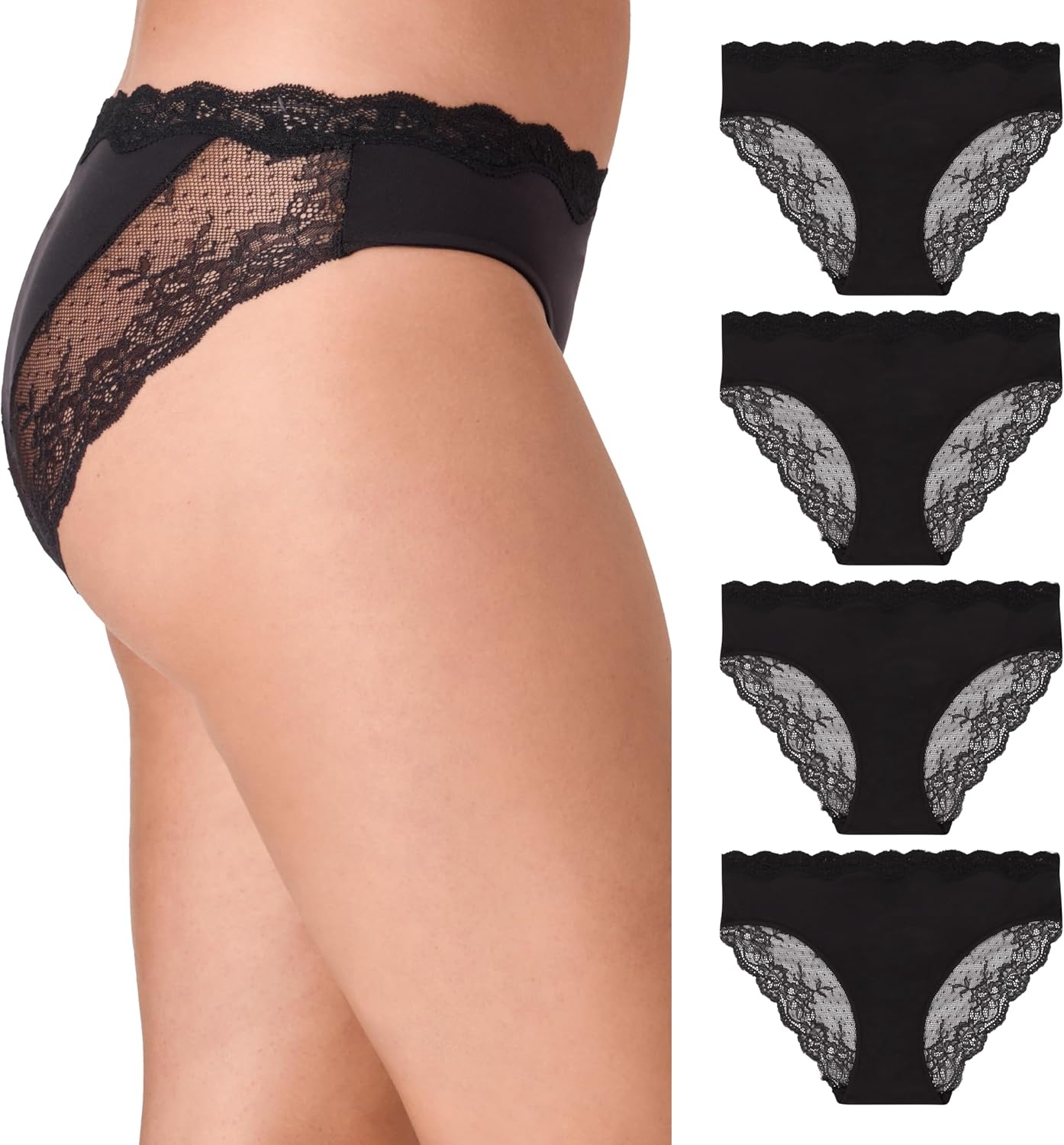 image:imageMaidenform womens Underwear Bikini 4pack Cheeky Bikini Lace Underwear Midrise Moderate Coverage Bikini PackBlackBlackBlackBlack
