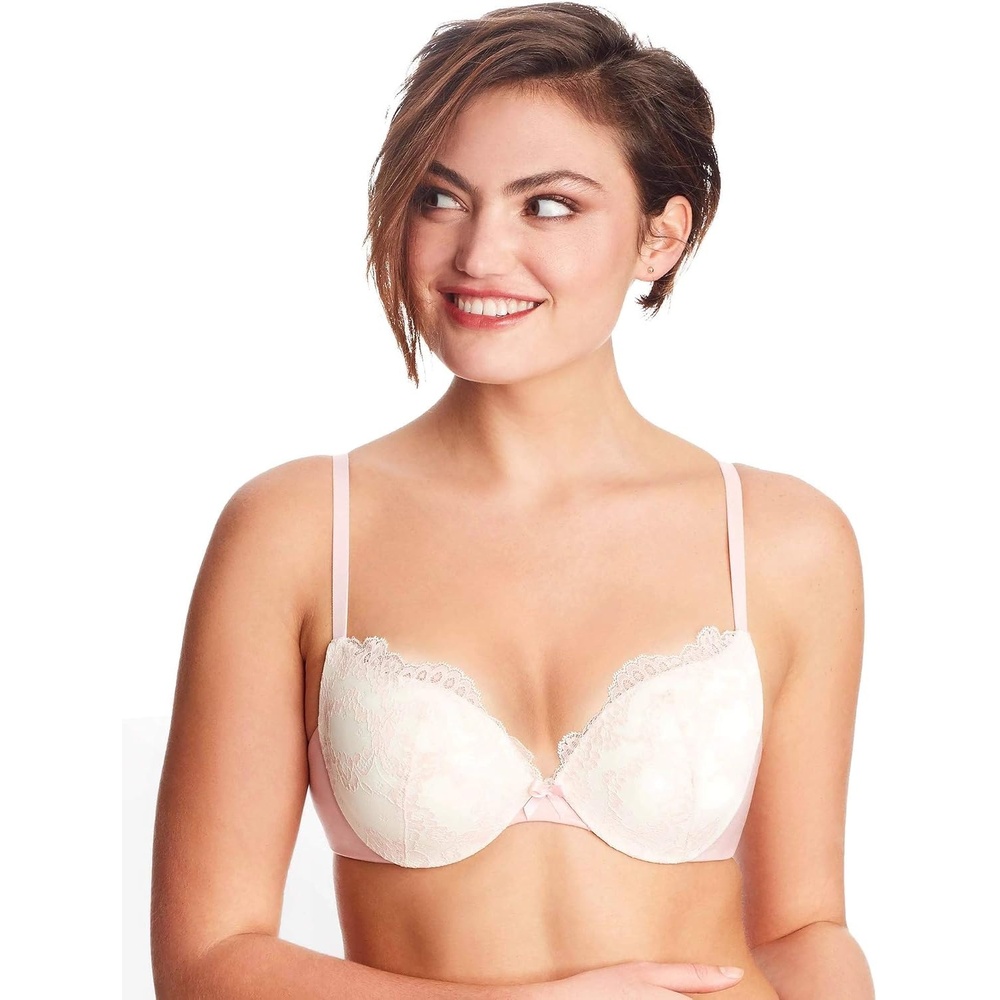 image:imageMaidenform Underwire Demi Bra Best PushUp Bra with Wonderbra Technology Smoothing LaceTrim Bra with PushUp CupsIvory peach
