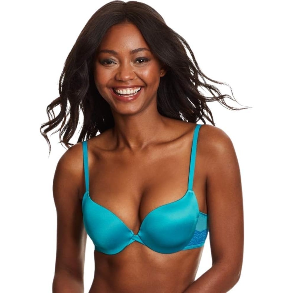image:imageMaidenform Underwire Demi Bra Best PushUp Bra with Wonderbra Technology Smoothing LaceTrim Bra with PushUp CupsNew Chroma BlueRegal Navy