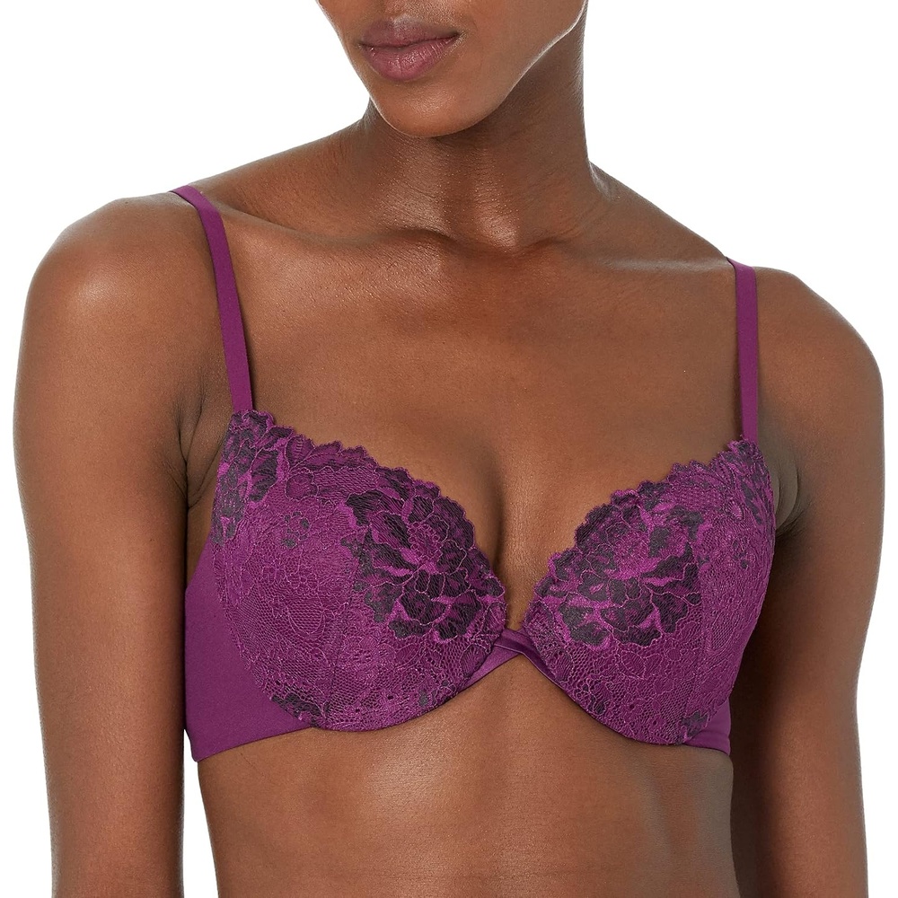 image:imageMaidenform Underwire Demi Bra Best PushUp Bra with Wonderbra Technology Smoothing LaceTrim Bra with PushUp CupsVenetian PurpleBlack