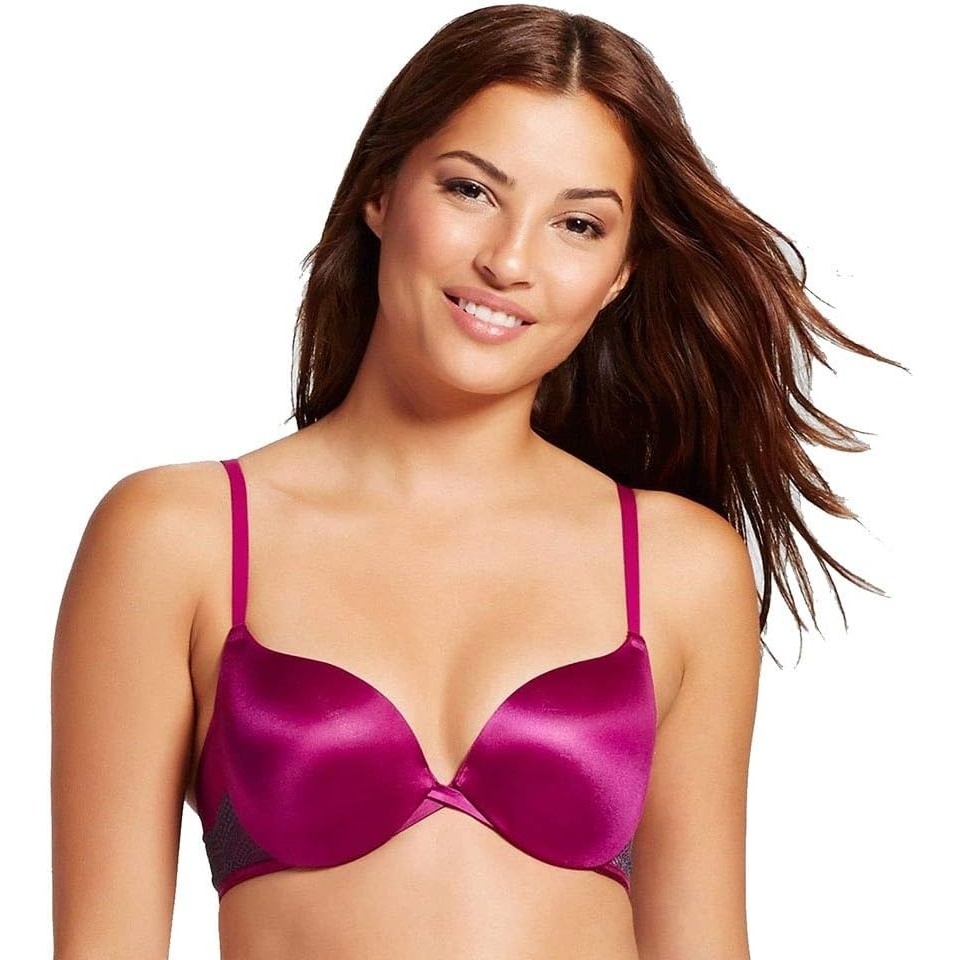 image:imageMaidenform Underwire Demi Bra Best PushUp Bra with Wonderbra Technology Smoothing LaceTrim Bra with PushUp CupsVenture PinkRising Smoke