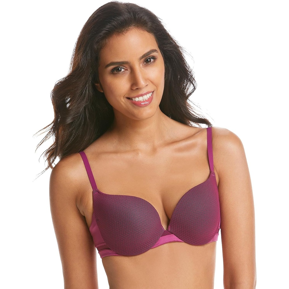 image:imageMaidenform Underwire Demi Bra Best PushUp Bra with Wonderbra Technology Smoothing LaceTrim Bra with PushUp CupsVenture PinkRising Smoke Net