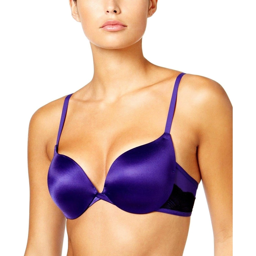 image:imageMaidenform Underwire Demi Bra Best PushUp Bra with Wonderbra Technology Smoothing LaceTrim Bra with PushUp CupsViolet PulseBlack Combo