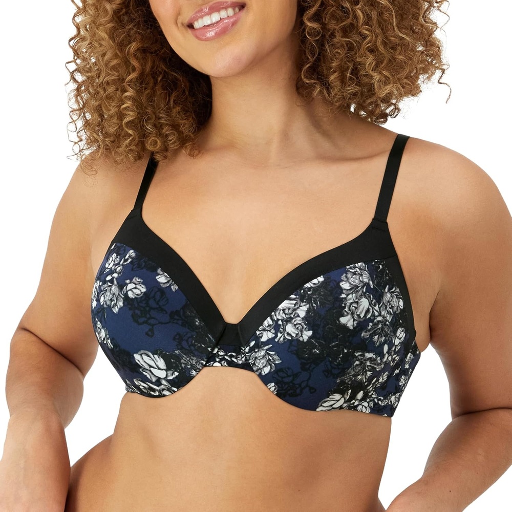 image:imageMaidenform Womens Comfort Devotion Underwire Bra Convertible Tshirt Bra Retired ColorsBlack and Navy Blossoms Print