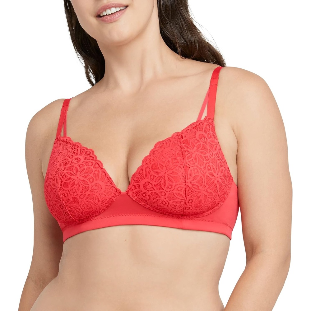 image:imageMaidenform Womens M Soft Support Wireless Bralette Soft Convertible Bra with LaceRed Stone