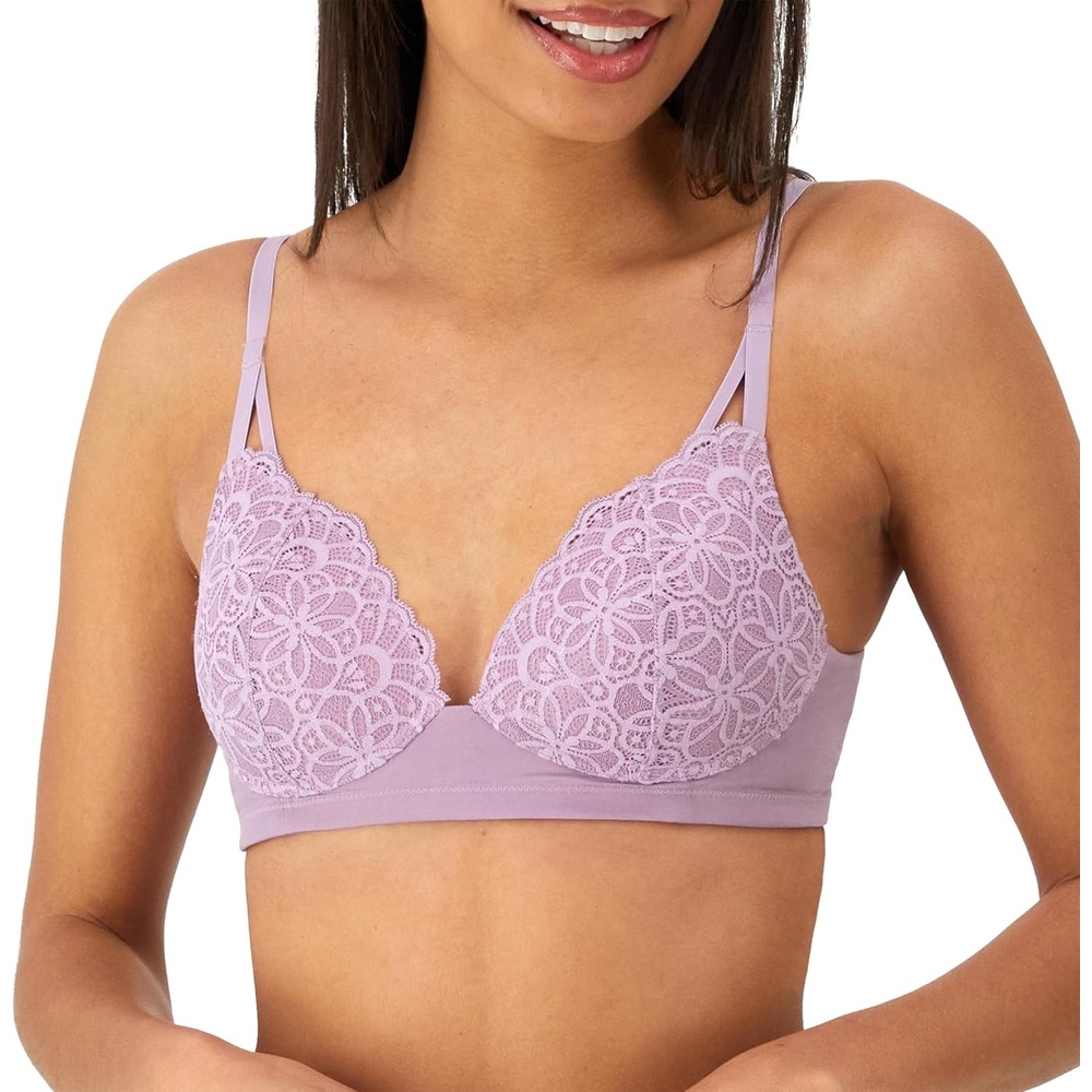 image:imageMaidenform Womens M Soft Support Wireless Bralette Soft Convertible Bra with LaceSojourn Lilac