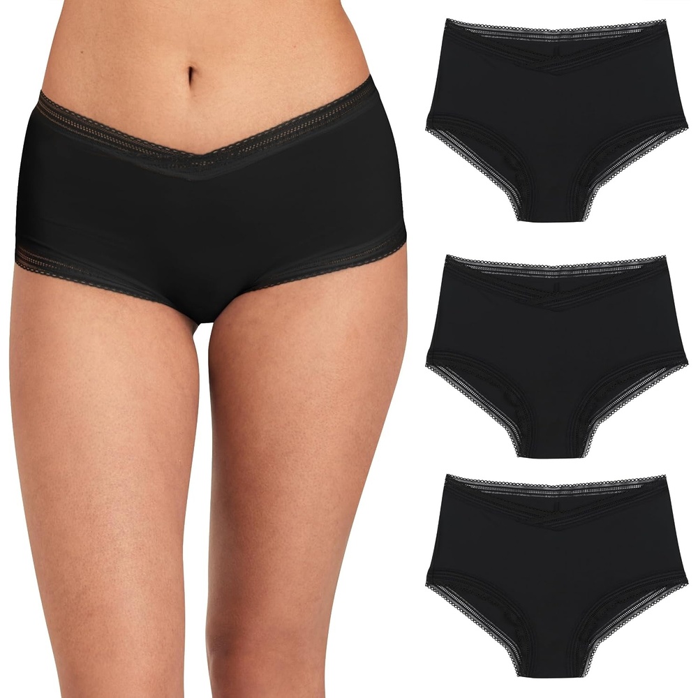 image:imageMaidenform Womens Microfiber Boyshort Underwear Modern Full Coverage Boyshort Panty 3packBlackBlackBlack