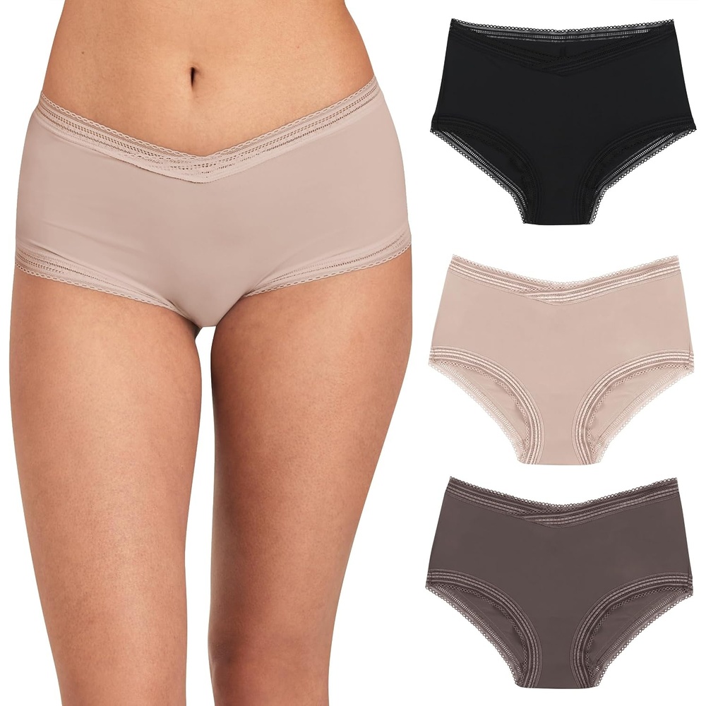 image:imageMaidenform Womens Microfiber Boyshort Underwear Modern Full Coverage Boyshort Panty 3packBlackEvening BlushSparrow