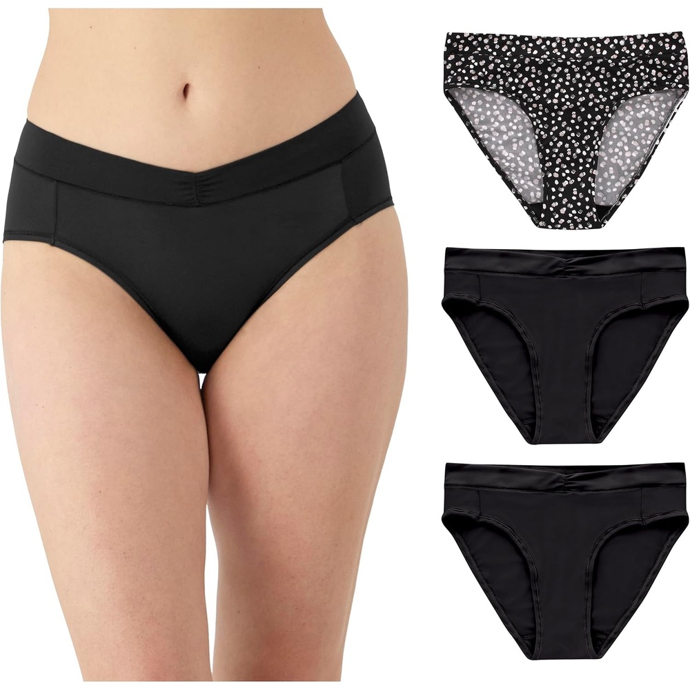 image:imageMaidenform Womens Microfiber High Leg Underwear Highrise Tailored High Leg Panties 3packBlackBlackBlack Moon Dot Print