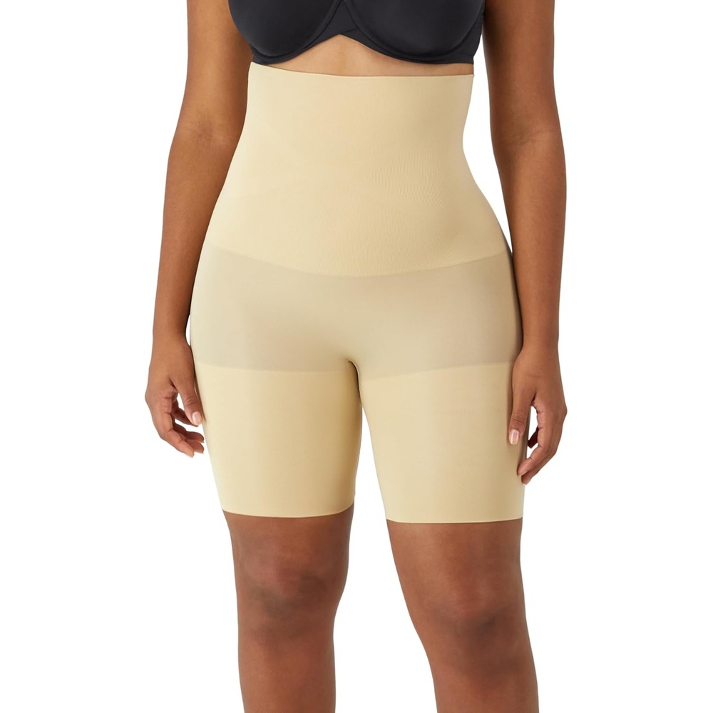 image:imageMaidenform Womens Shapewear Highwaist Thigh Slimmer Tummy Control Thigh Slimmer Seamless Short Firm Control ShapewearLatte Lift