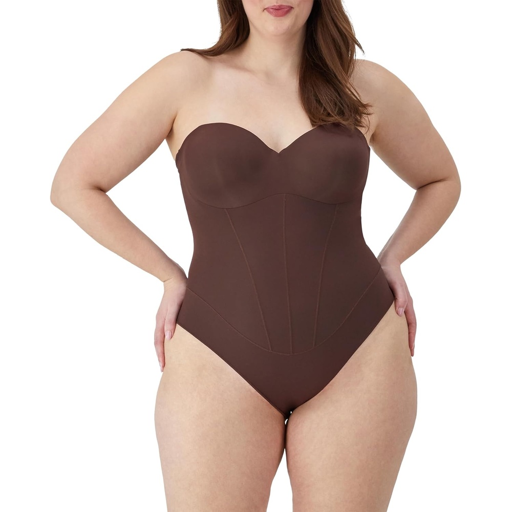 image:imageMaidenform Womens Tummy Shaping Thong Bodysuit Multiway Thong Shaper Firm ControlJust Brown