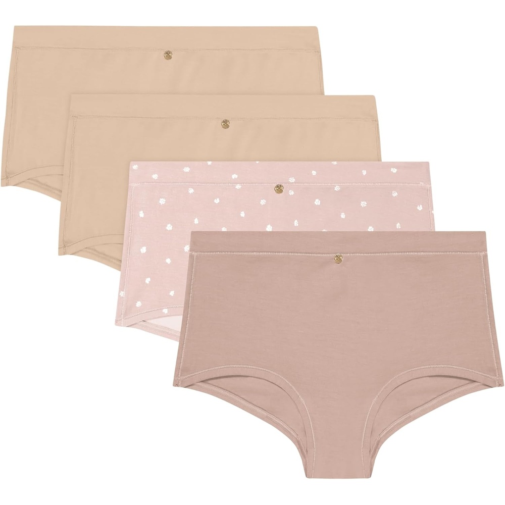 image:imageMaidenform Womens Underwear Boy Shorts 4pack Boy Short Panties for Women Midrise Panty MicrofiberAlmondEvening BlushBlush HeartAlmond