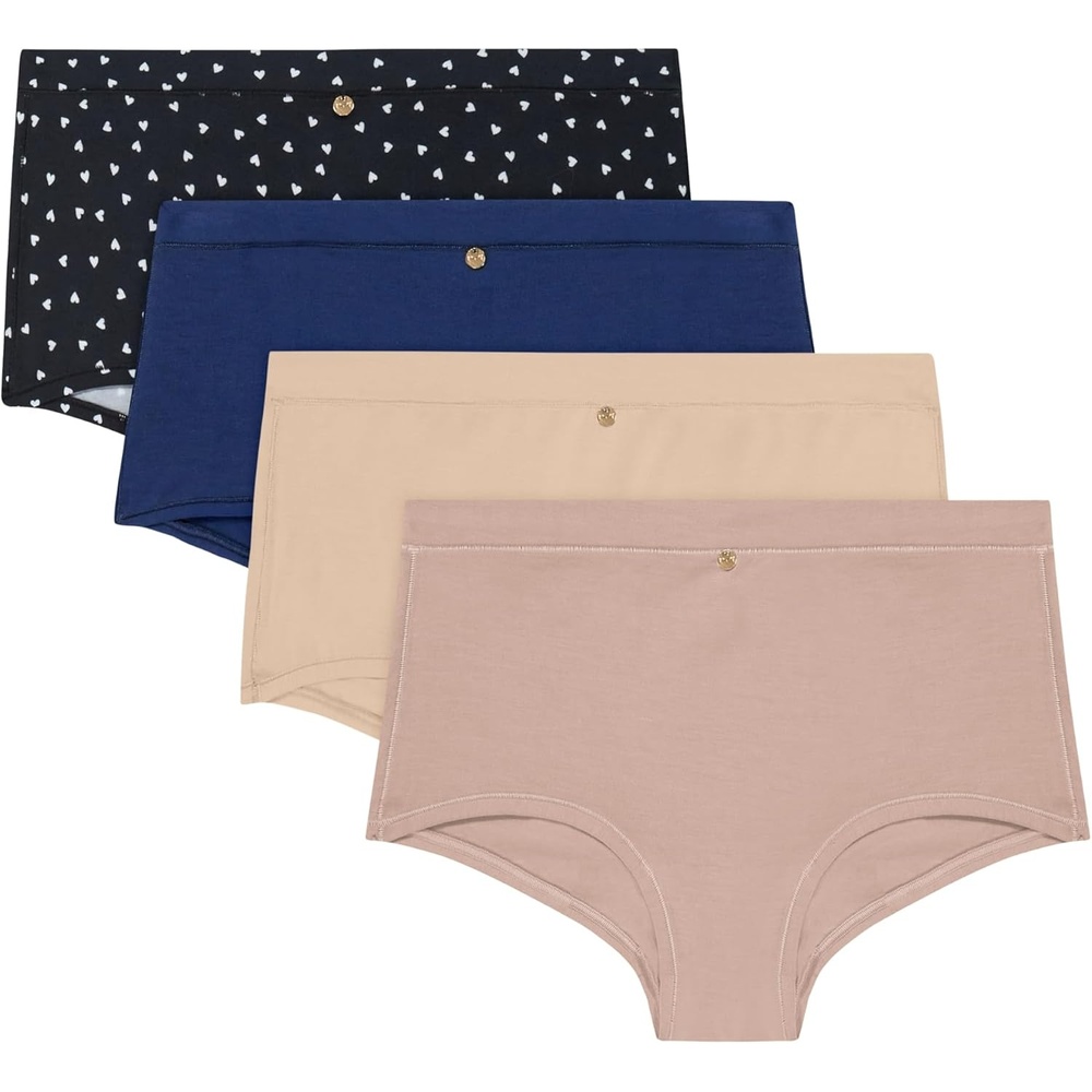 image:imageMaidenform Womens Underwear Boy Shorts 4pack Boy Short Panties for Women Midrise Panty MicrofiberBlack HeartsNavyAlmondEvening Blush