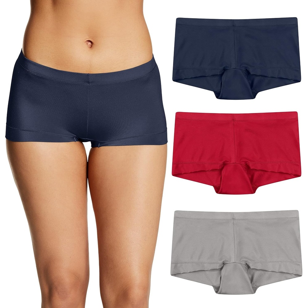 image:imageMaidenform Womens Underwear Boy Shorts Pack 3Pack Microfiber Boy short Underwear Women Pack Coverage Panties for WomenNavySteel GreyCamera Redy