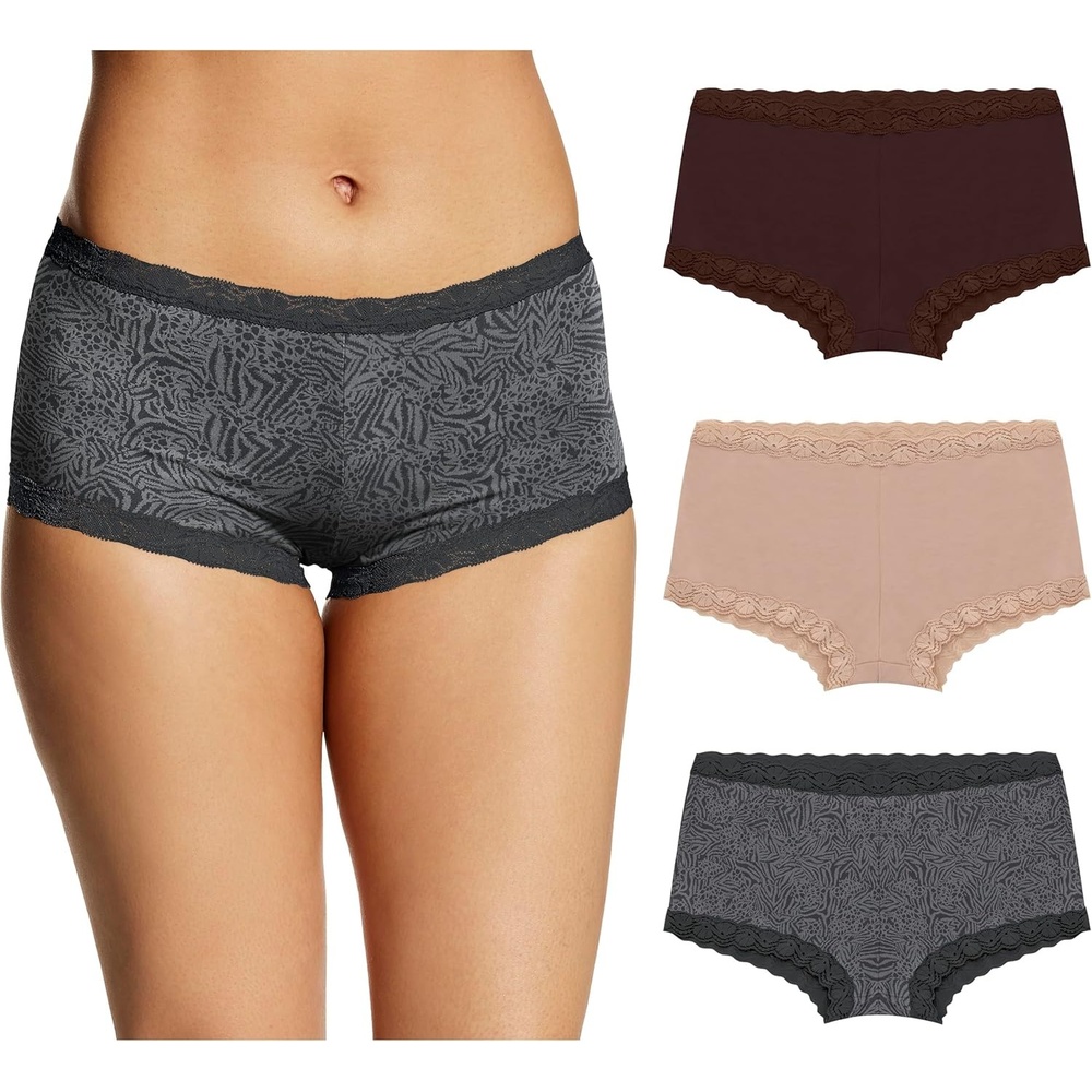 image:imageMaidenform Womens Underwear Boy Shorts Pack 3Pack Microfiber Boy shorts Underwear Women Pack Lace Panties for WomenAlmondJust BrownBlack Animal Print