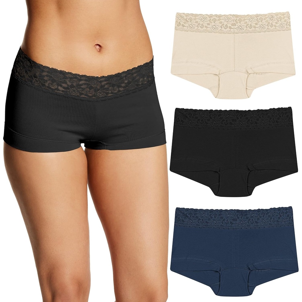 image:imageMaidenform Womens Underwear Boy Shorts Pack 3Pack Stretch Cotton Underwear Women Pack Comfy Boy short Panties for WomenLatte LiftBlackNavy