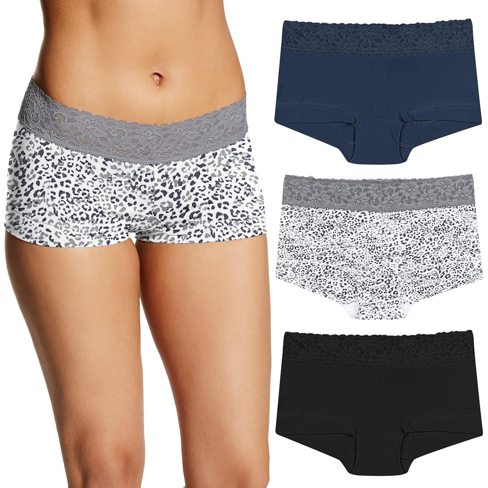 image:imageMaidenform Womens Underwear Boy Shorts Pack 3Pack Stretch Cotton Underwear Women Pack Comfy Boy short Panties for WomenNavyGrey DazeBlack
