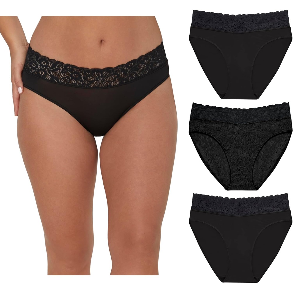 image:imageMaidenform Womens Underwear Hicut Panties Stretch Lace Highleg Underwear for Women 3packBlackBlackBlack Lace