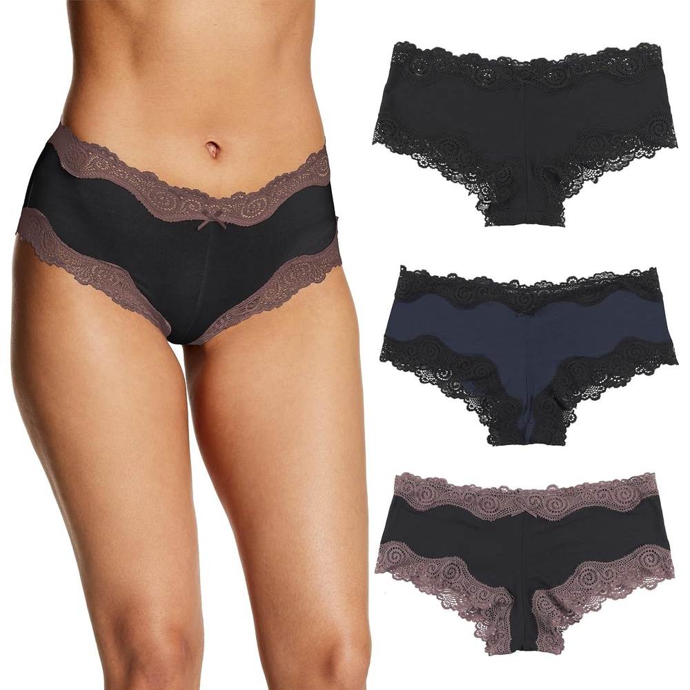 image:imageMaidenform Womens Underwear Pack wLowRise 3Pack Cheeky Lace Underwear Women Pack Comfortable Lace Panties for WomenBlackNavy BlackBlack Rum Raisin
