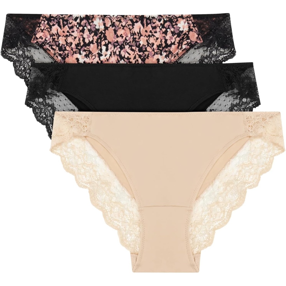 image:imageMaidenform Womens Underwear Tangas Pack 3Pack Lace Tanga Underwear Women Pack Cheeky Smooth amp Soft Panties for WomenAbstract FloralBlackAlmond