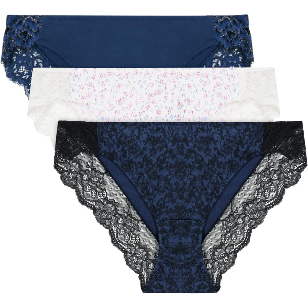 image:imageMaidenform Womens Underwear Tangas Pack 3Pack Lace Tanga Underwear Women Pack Cheeky Smooth amp Soft Panties for WomenBlack Texture PrintNavy Rose GoldCottage Ditsy