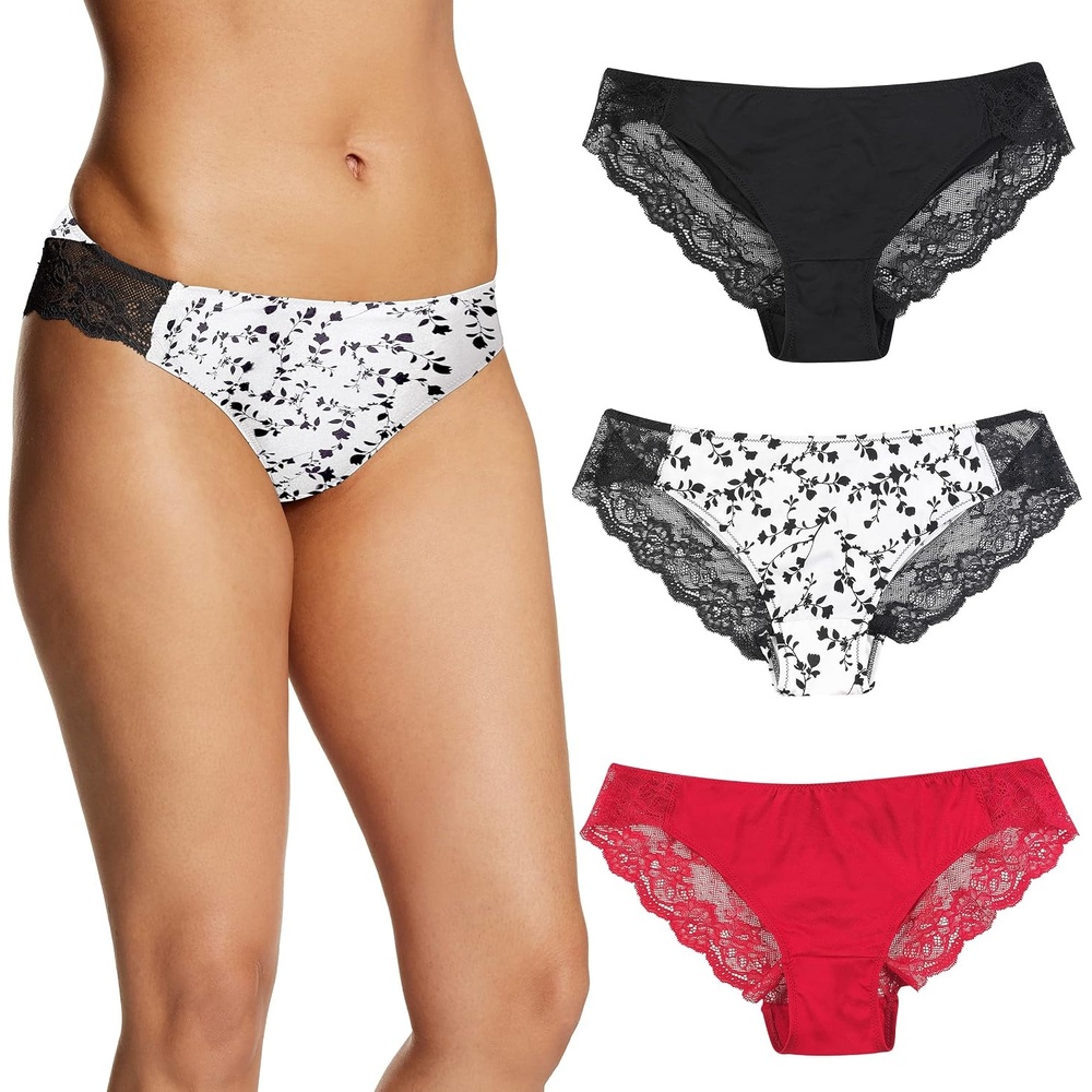 image:imageMaidenform Womens Underwear Tangas Pack 3Pack Lace Tanga Underwear Women Pack Cheeky Smooth amp Soft Panties for WomenBlackFloral DelightCamera Redy