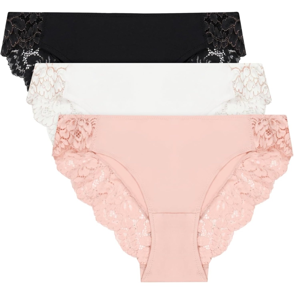 image:imageMaidenform Womens Underwear Tangas Pack 3Pack Lace Tanga Underwear Women Pack Cheeky Smooth amp Soft Panties for WomenWhite Rose GoldPale Pink RgBlack Rg