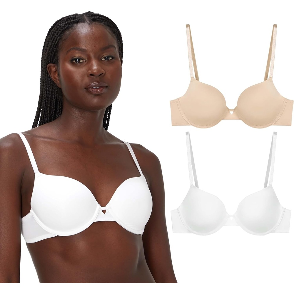 image:imageMaidenform Womens Underwire Bra Demi TShirt Underwire Bra Convertible Bra for Women 2PackAlmondWhite