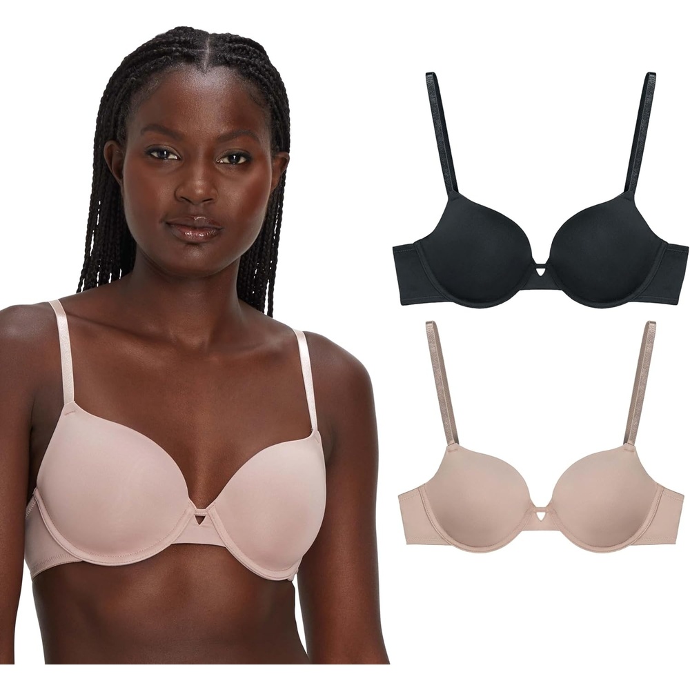 image:imageMaidenform Womens Underwire Bra Demi TShirt Underwire Bra Convertible Bra for Women 2PackBlackEvening Blush