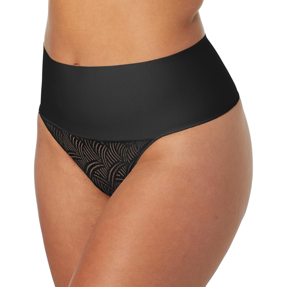 image:imageMaidenform womens Tame Your Tummy Lace Thong Panties Firm Control Shapewear Thong Cool ComfortBlack Swing Lace