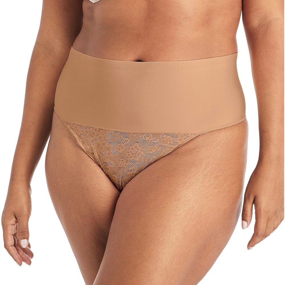 image:imageMaidenform womens Tame Your Tummy Lace Thong Panties Firm Control Shapewear Thong Cool ComfortCaramel Swing Lace