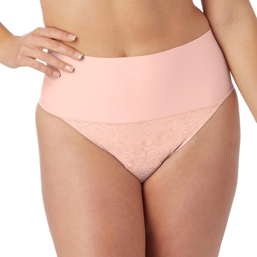 image:imageMaidenform womens Tame Your Tummy Lace Thong Panties Firm Control Shapewear Thong Cool ComfortPink Pirouette Lace