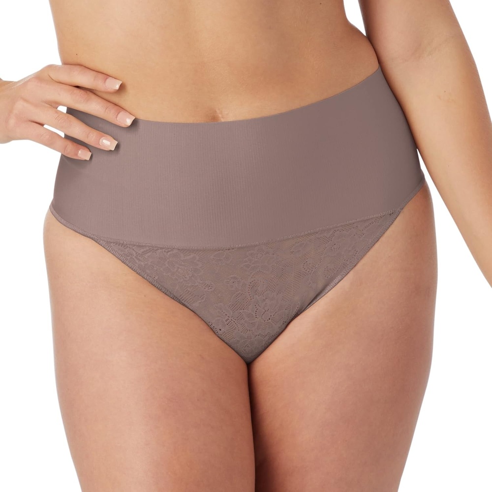 image:imageMaidenform womens Tame Your Tummy Lace Thong Panties Firm Control Shapewear Thong Cool ComfortSpicy Bronze Lace