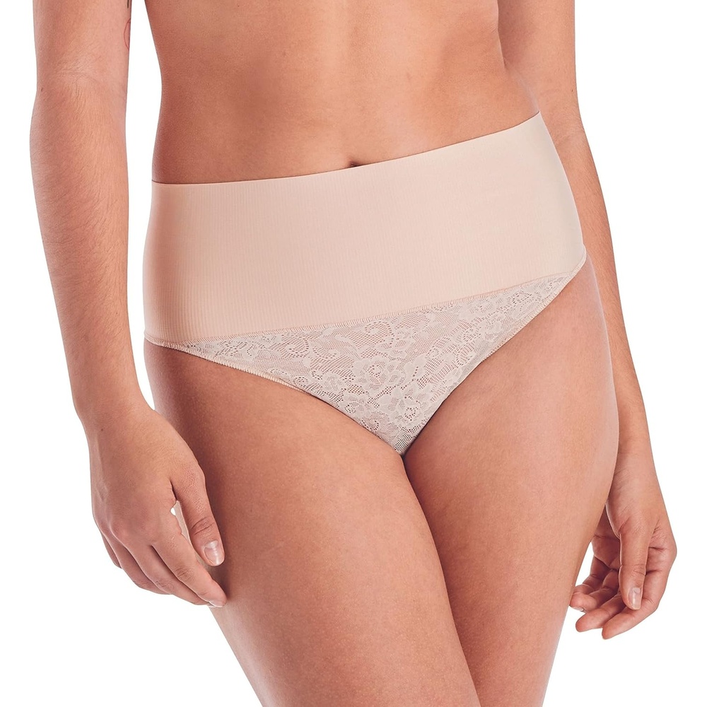 image:imageMaidenform womens Tame Your Tummy Lace Thong Panties Firm Control Shapewear Thong Cool ComfortTransparentNude Lace