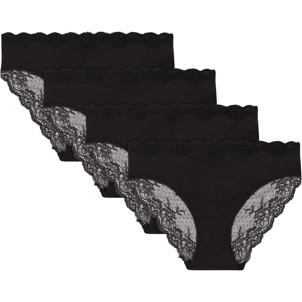 image:imageMaidenform womens Underwear Bikini 4pack Cheeky Bikini Lace Underwear Midrise Moderate Coverage Bikini PackBlackBlackBlackBlack