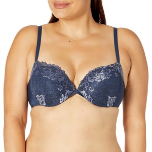 image:imageMaidenform Underwire Demi Bra Best PushUp Bra with Wonderbra Technology Smoothing LaceTrim Bra with PushUp CupsNavy W Silver Blue