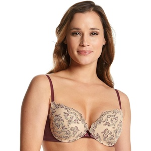 image:imageMaidenform Underwire Demi Bra Best PushUp Bra with Wonderbra Technology Smoothing LaceTrim Bra with PushUp CupsPlush BurgundyBody Beige Lace