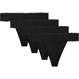 image:imageMaidenform Womens Underwear Thongs 4Pack Soft Thong Panties for Women MidRise Panty Microfiber LaceBlackBlackBlackBlack