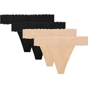 image:imageMaidenform Womens Underwear Thongs 4Pack Soft Thong Panties for Women MidRise Panty Microfiber LaceDeep GlowDeep GlowBlackBlack