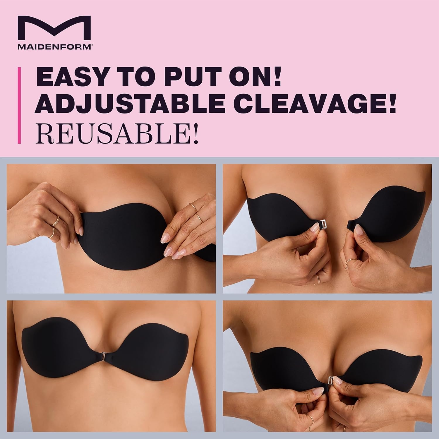 image:imageMaidenform Womens Adhesive Bra with Front Clip Reusable Sticky Bras for Women with Front Clip Strapless Water ResistantAlmond