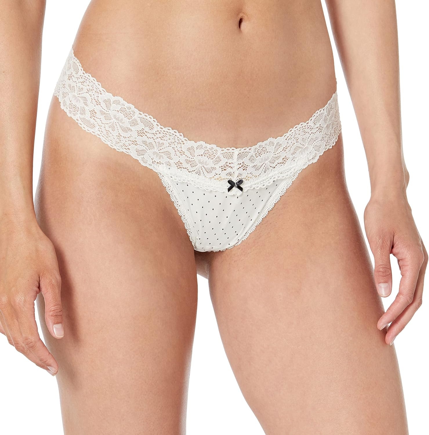 image:imageMaidenform Womens Dream with Lace Thong PantySandshellBlackPearl Dot Print